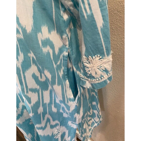 GRETCHEN SCOTT Women's Aqua Blue and White Patern Tunic Dress Size L - Picture 6 of 9